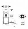 12 Volt 5W MCC BA9S base Instrument & Panel bulb with 8.5mm tubular glass
